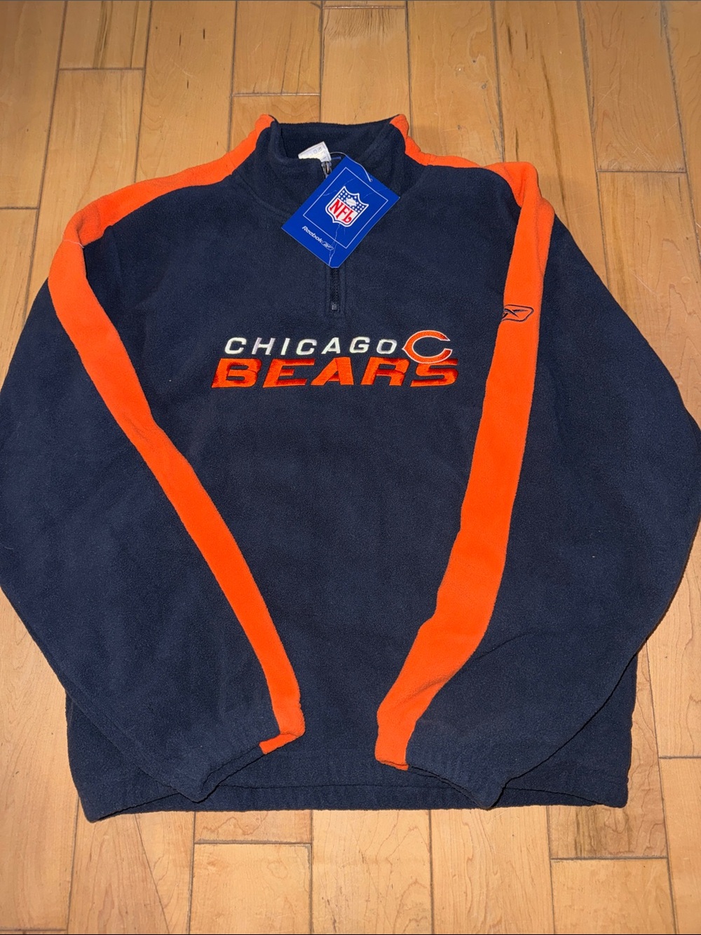 Reebok Navy and Orange Chicago Bears Zip-Up Pullover